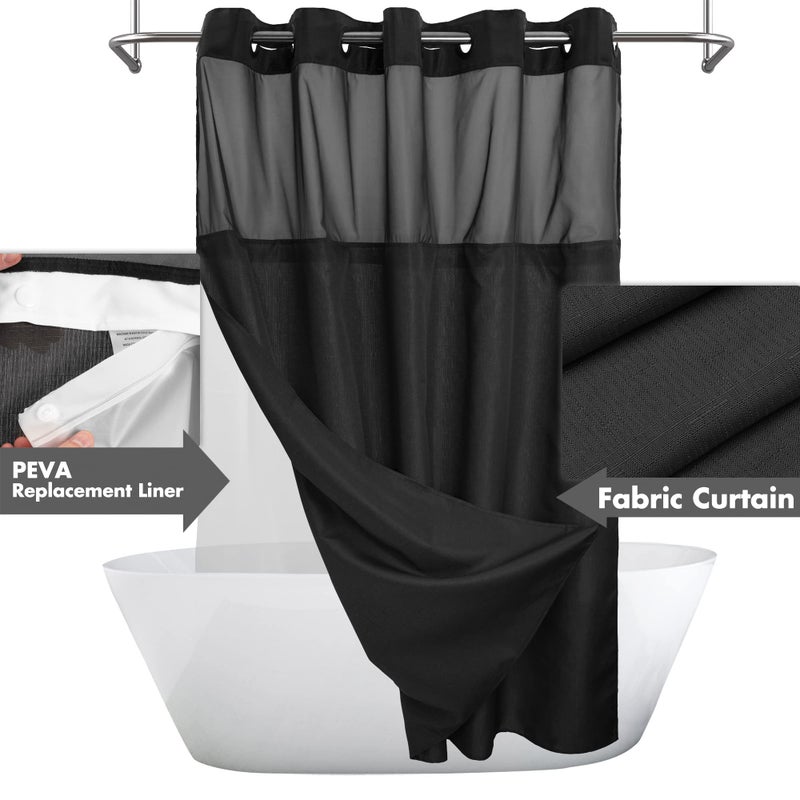 River Dream No Hook Slub Textured Shower Curtain with Snap-in PEVA Liner Set - 71" x 74"(72"), Hotel Style with See Through Top Window, Machine Washable & Water Repellent Fabric, Black, 71x74 - Image 2